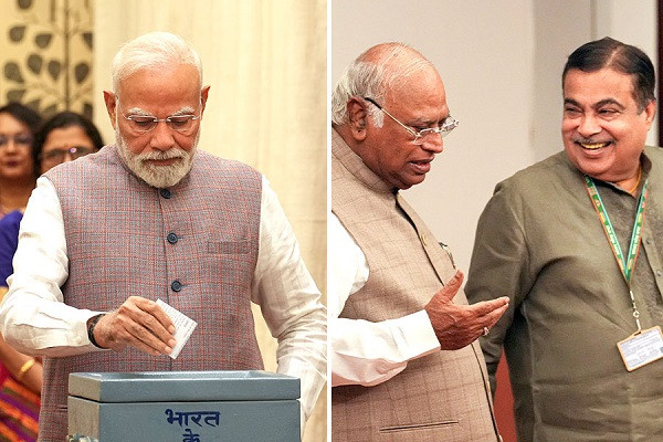 Unity emerges in Vice Presidential election as Modi and Gadkari appear at polling booths
