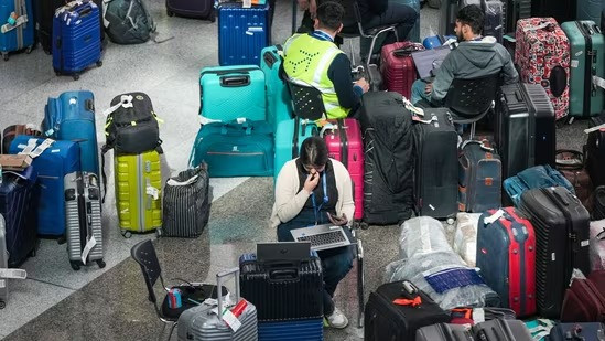 Luggage of passengers piled up at the Indira Gandhi International Airport