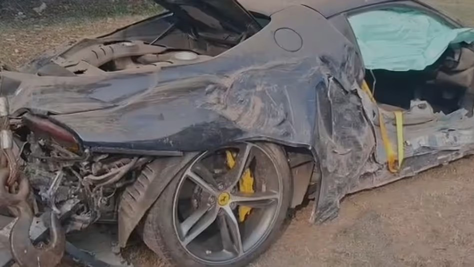 Ferrari car crashes on Racecourse