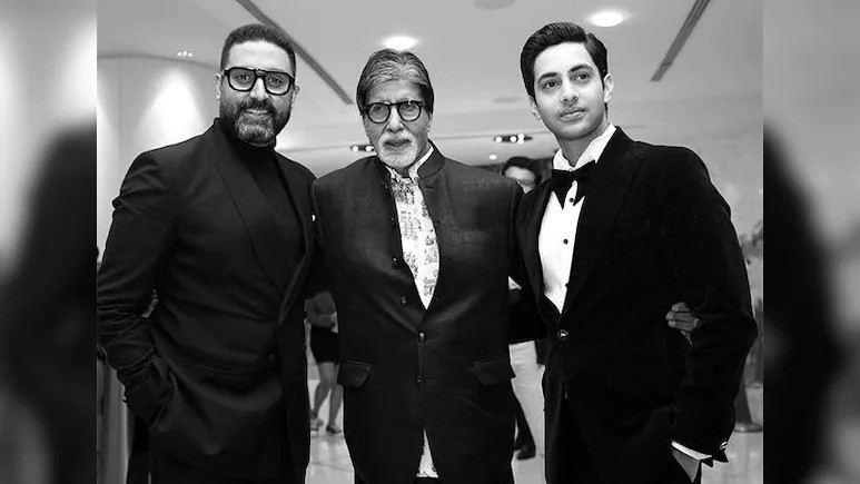 Agastya Nanda with grandfather Amitabh Bachchan and uncle Abhishek Bachchan