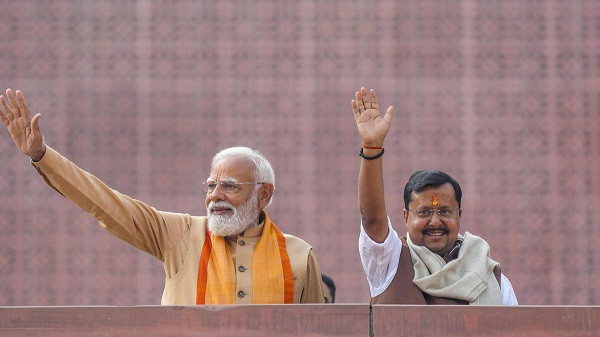 Prime Minister Narendra Modi with newly elected BJP National President Nitin Nabin