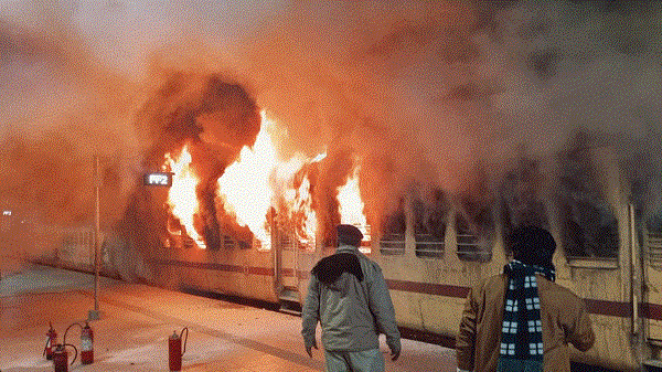 Local train carriage is on fire
