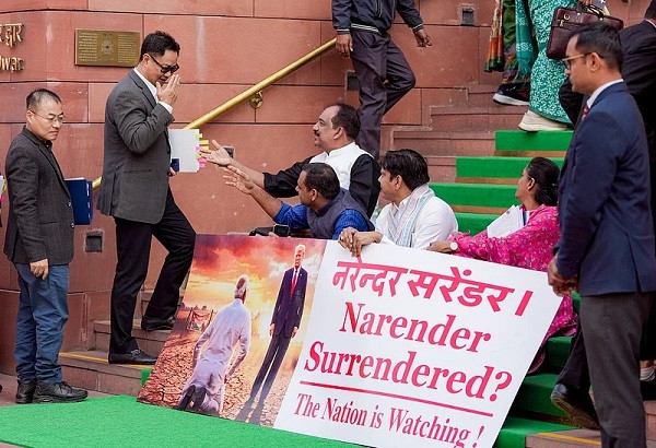 Opposition MPs protested the India-US interim trade deal in Parliament