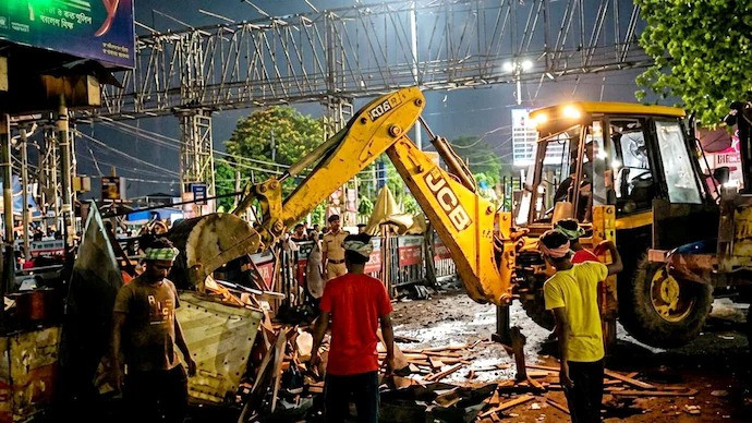 Bulldozers in action in Sealdah and Howrah