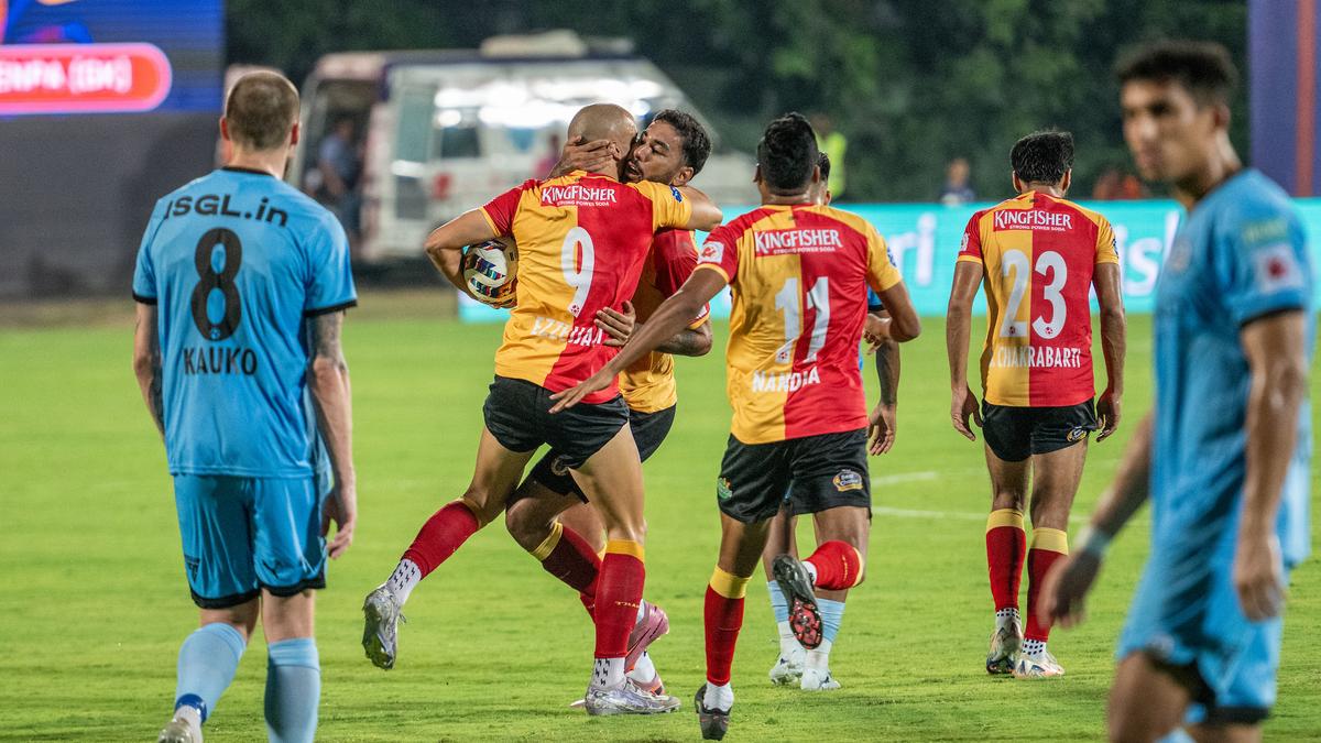 Youssef Ezzejjari celebrates scoring for East Bengal against Mumbai City FC