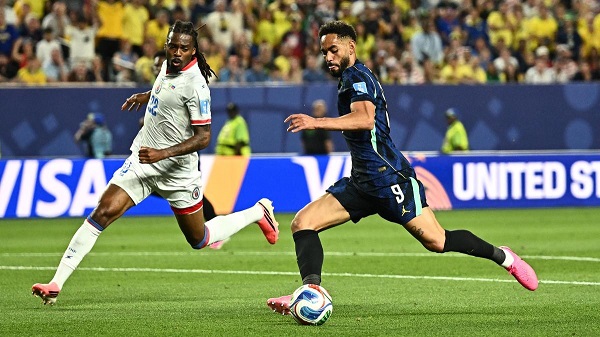 Brazil's Matheus Cunha scores their second goal