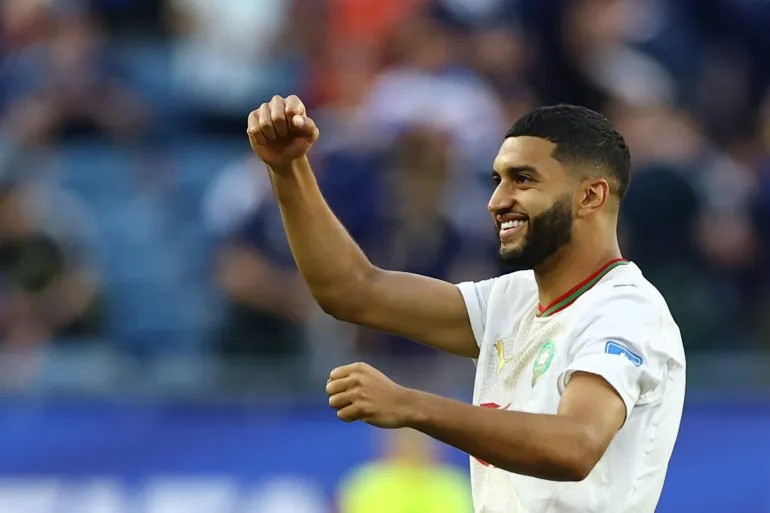 Morocco's Ismael Saibari celebrates after the match